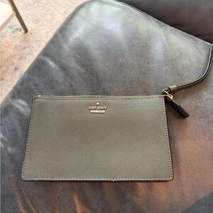 kate spade olive green saffiano wristlet with gold logo